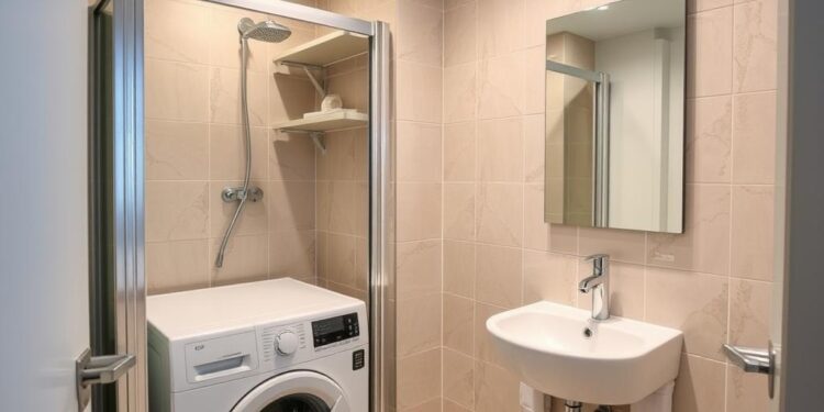 Jak funkcjonalnie urządzić małą łazienkę z prysznicem i pralką? Dom mała łazienka z prysznicem i pralką